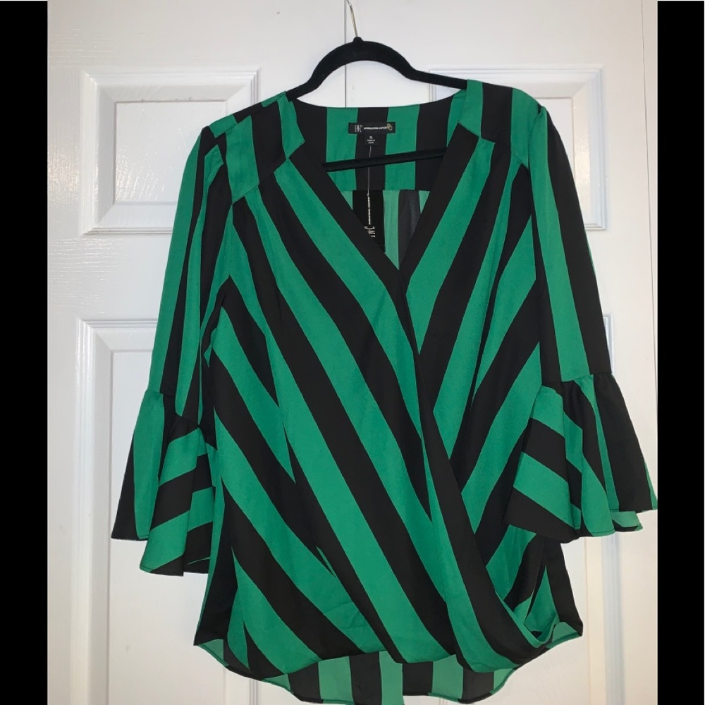 INC Striped Mock-Wrap Blouse